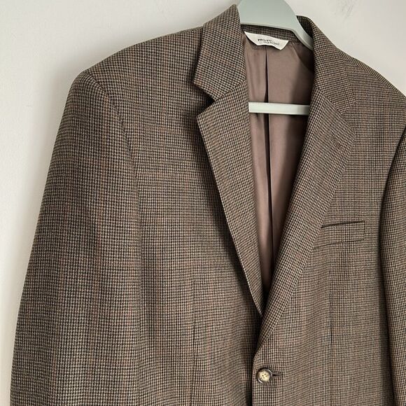 Pronto Uomo Sport Coat Blazer 40R 100% Wool Brown Micro Check - Picture 3 of 13
